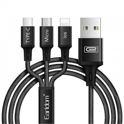 Καλώδιο Φόρτισης Earldom EC-iMC17 USB to 3in1 Type C / Micro Usb / Lightning 1m Ασήμι