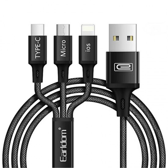 Κωδικός: CAB010 Καλώδιο Φόρτισης Earldom EC-iMC17 USB to 3in1 Type C / Micro Usb / Lightning 1m Ασήμι