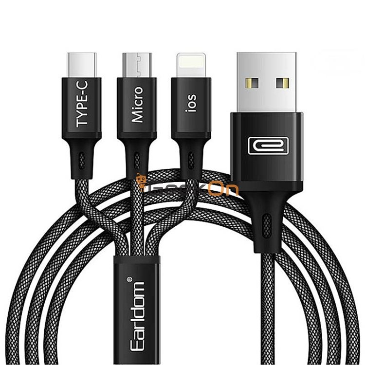 Καλώδιο Φόρτισης Earldom EC-iMC17 USB to 3in1 Type C / Micro Usb / Lightning 1m Ασήμι
