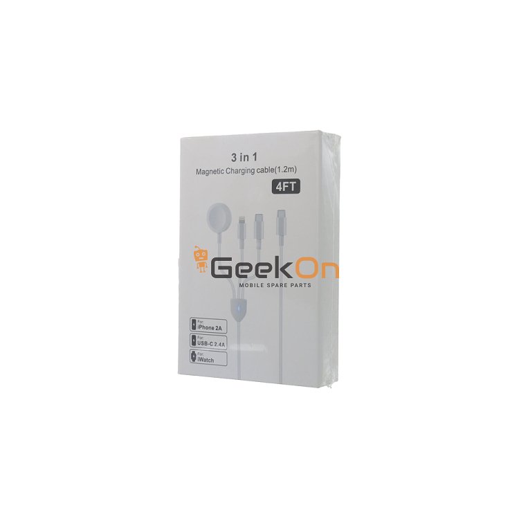 3 σε 1 Μαγνητική Βάση Ενσύρματης Φόρτισης Κινητού / Ακουστικών / Smartwatch με καλώδιο Type-C &amp; Lightning 1,2μ