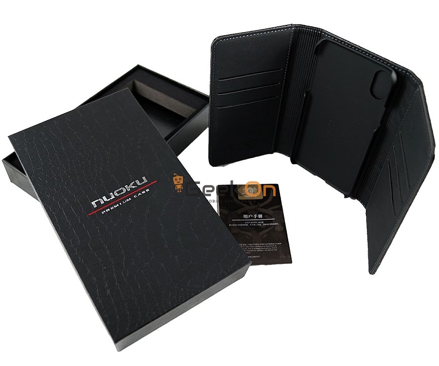Θήκη Πορτοφόλι Δέρμα NUOKU iPhone Χ Μαύρο