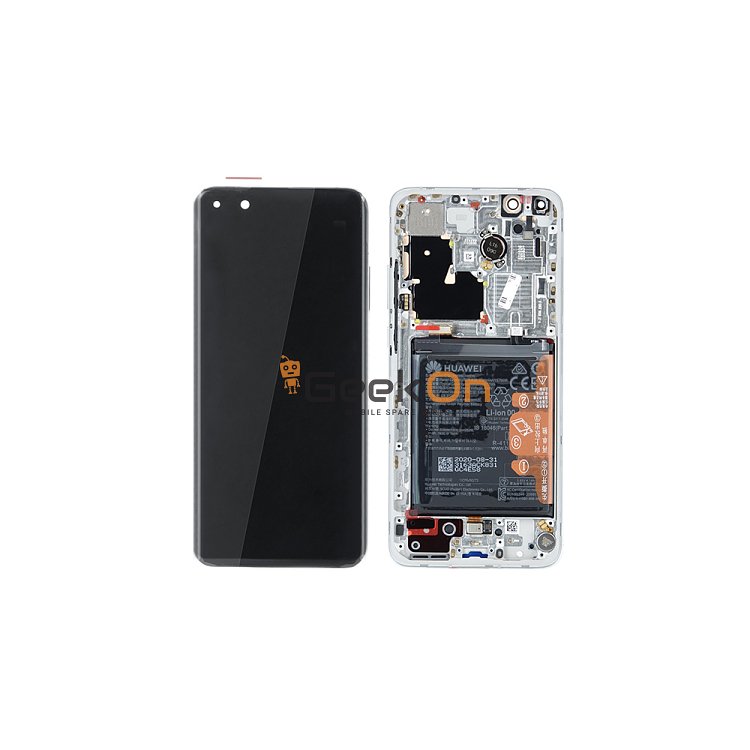 Γνήσια Οθόνη LCD και Μηχανισμός Αφής με Πλαίσιο και Μπαταρία για Huawei P40 Pro Plus 02353RBJ Λευκό (Service Pack)