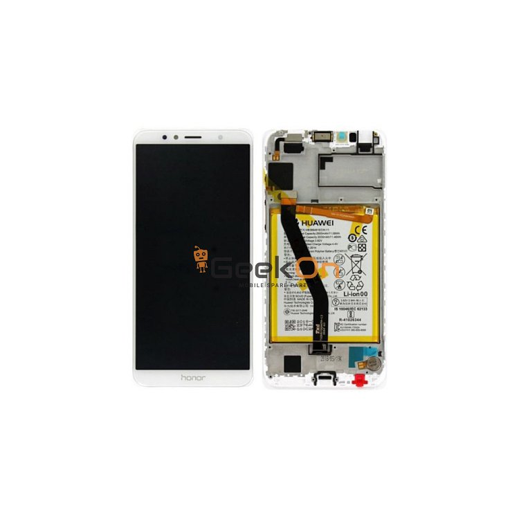 Γνήσια Οθόνη LCD και Μηχανισμός Αφής με Πλαίσιο και Μπαταρία για Huawei Honor 7A 02351WER Λευκό (Service Pack)