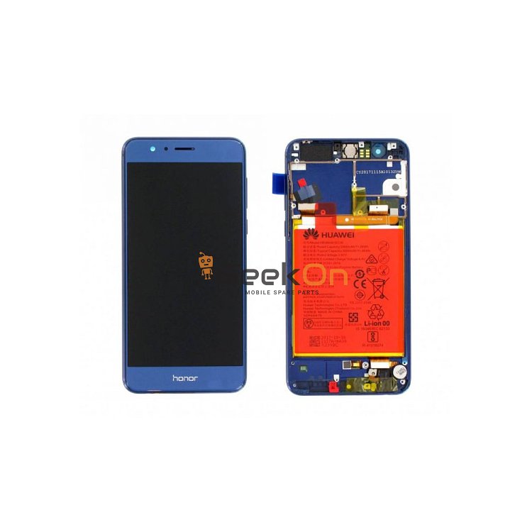 Γνήσια Οθόνη LCD και Μηχανισμός Αφής με Πλαίσιο και Μπαταρία για Huawei Honor 8 02350USN Blue (Service Pack)