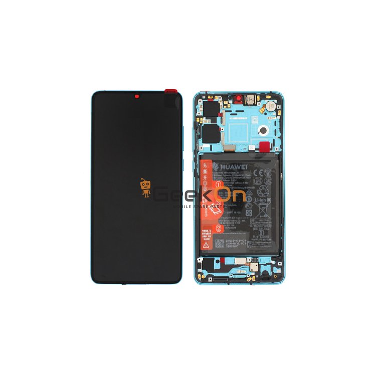 Γνήσια Οθόνη LCD και Μηχανισμός Αφής με Πλαίσιο και Μπαταρία για Huawei P30 (New Version) ELE-L09 / ELE-L29 02354HRH Aurora Blue (Service Pack)