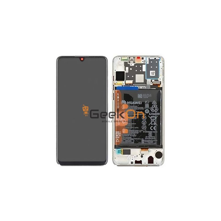 Γνήσια Οθόνη LCD και Μηχανισμός Αφής με Πλαίσιο και Μπαταρία για Huawei P30 Lite MAR-L01A / MAR-L21A / MAR-LX1A 02352RQC Pearl White (Service Pack)