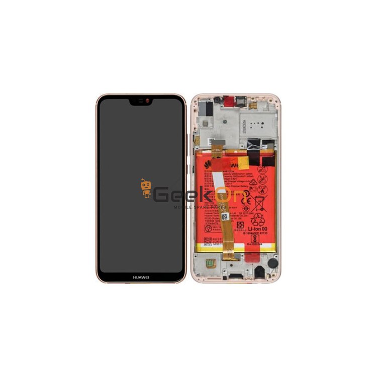 Γνήσια Οθόνη LCD και Μηχανισμός Αφής με Πλαίσιο και Μπαταρία για Huawei P20 Lite 02351VUW Ροζ (Service Pack)