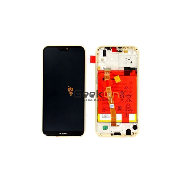 Γνήσια Οθόνη LCD και Μηχανισμός Αφής με Πλαίσιο και Μπαταρία για Huawei P20 Lite 02351WRN Χρυσαφί (Service Pack)