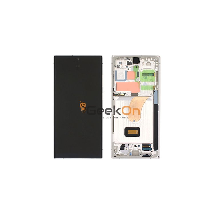 Γνήσια Οθόνη LCD Και Μηχανισμός Αφής Με Πλαίσιο για Samsung Galaxy S23 Ultra 5G 2023 S918 GH82-30466B Cream (Service Pack)