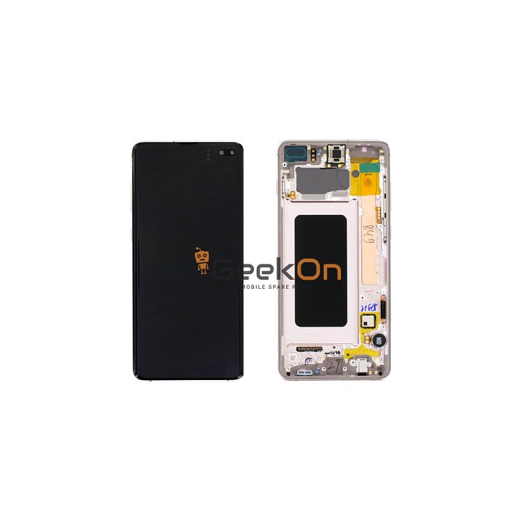 Γνήσια Οθόνη LCD Και Μηχανισμός Αφής με Πλαίσιο για Samsung Galaxy S10 Plus G975F GH82-18849J / GH82-18834J Ceramic White (Service Pack)