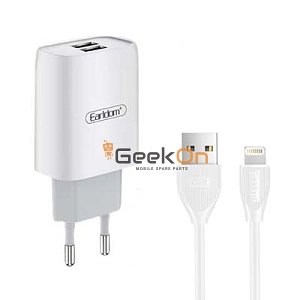 Earldom Power Lightning Cable 1m και 2x USB 2.1A Wall Adapter ES-194 Λευκό
