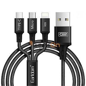 Καλώδιο Φόρτισης Earldom EC-iMC17 USB to 3in1 Type C / Micro Usb / Lightning 1m Ασήμι