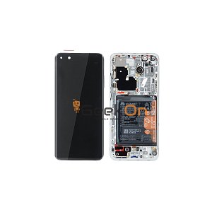 Γνήσια Οθόνη LCD και Μηχανισμός Αφής με Πλαίσιο και Μπαταρία για Huawei P40 Pro Plus 02353RBJ Λευκό (Service Pack)