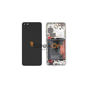 Γνήσια Οθόνη LCD και Μηχανισμός Αφής με Πλαίσιο και Μπαταρία για Huawei P40 Pro 02353PJK Ice White (Service Pack)