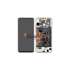 Γνήσια Οθόνη LCD και Μηχανισμός Αφής με Πλαίσιο και Μπαταρία για Huawei P30 Lite MAR-L01A / MAR-L21A / MAR-LX1A 02352RQC Pearl White (Service Pack)