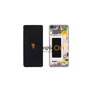 Γνήσια Οθόνη LCD Και Μηχανισμός Αφής με Πλαίσιο για Samsung Galaxy S10 Plus G975F GH82-18849J / GH82-18834J Ceramic White (Service Pack)